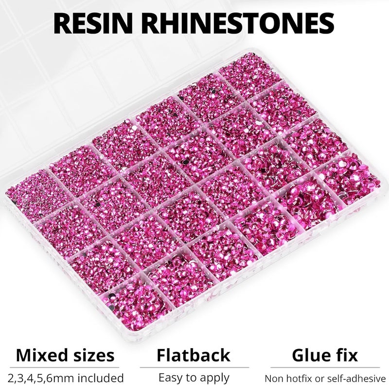 Worthofbest 20100Pcs Hot Pink Resin Rhinestones 2,3,4,5,6mm Flatback for Bedazzling Crafting Crafts Clothing Clothes Fabric Shoes Nail Art, Flat Back Gems Diamonds Bedazzler Kit Bulk Jewels Crystals Gemstones - Image 3